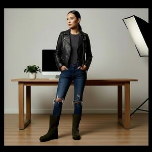 Jimmy Choo Green Moto Boots with Gold Like Metallic Detailing Size 41/US 11